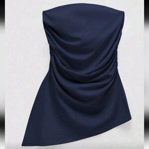 3/$15 - Curve EZwear Pleated Slit Strapless Knit Stretch Top, 3XL, Navy Blue
